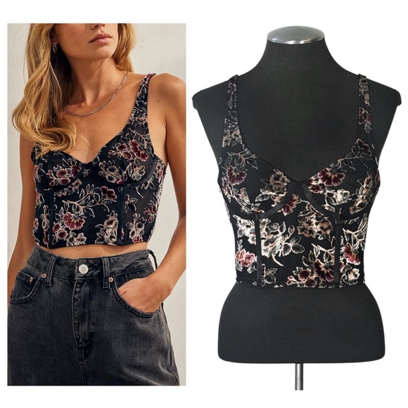 🆕 Urban Outfitters – Bella Floral Velvet Mesh Burnout Corset Tank – Small - Picture 1 of 9